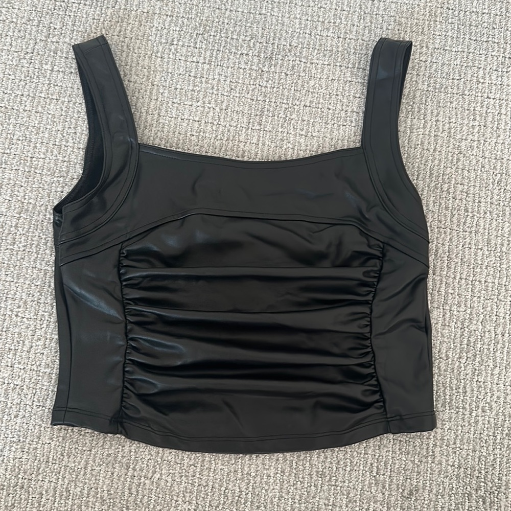 Elodie by Nordstrom Black Leather Crop Top NWT